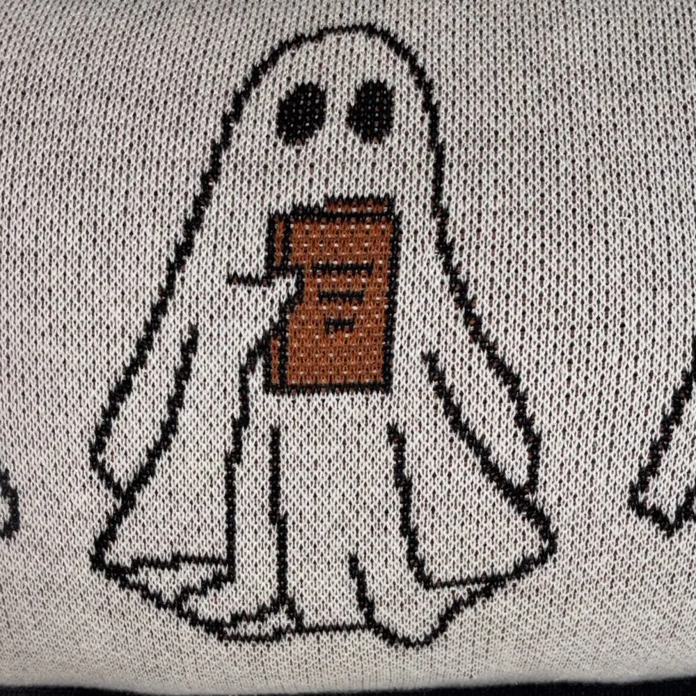 Gousligh Ghost Reading Books Throw Pillow Accent Halloween Knit VIRAL NEW